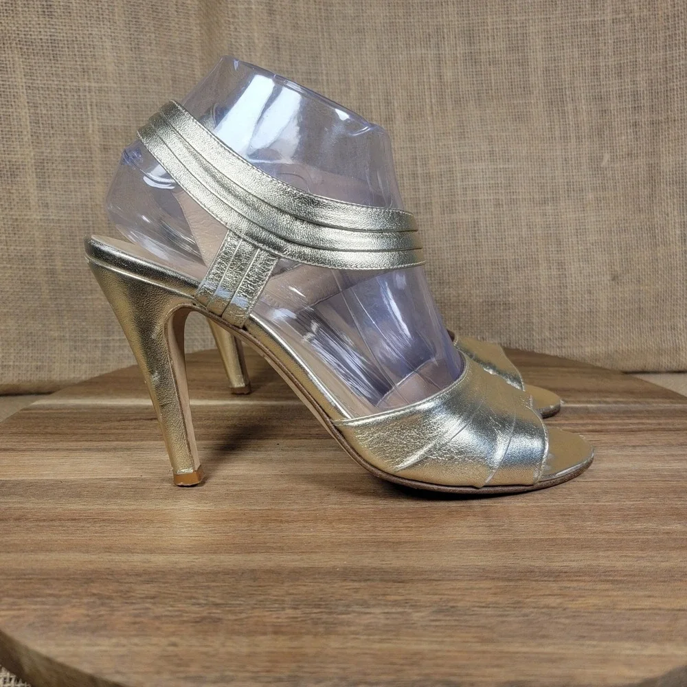 Kate Spade New York Heels Size 7‎ Gold Designer Strappy Peep Toe Made in Italy